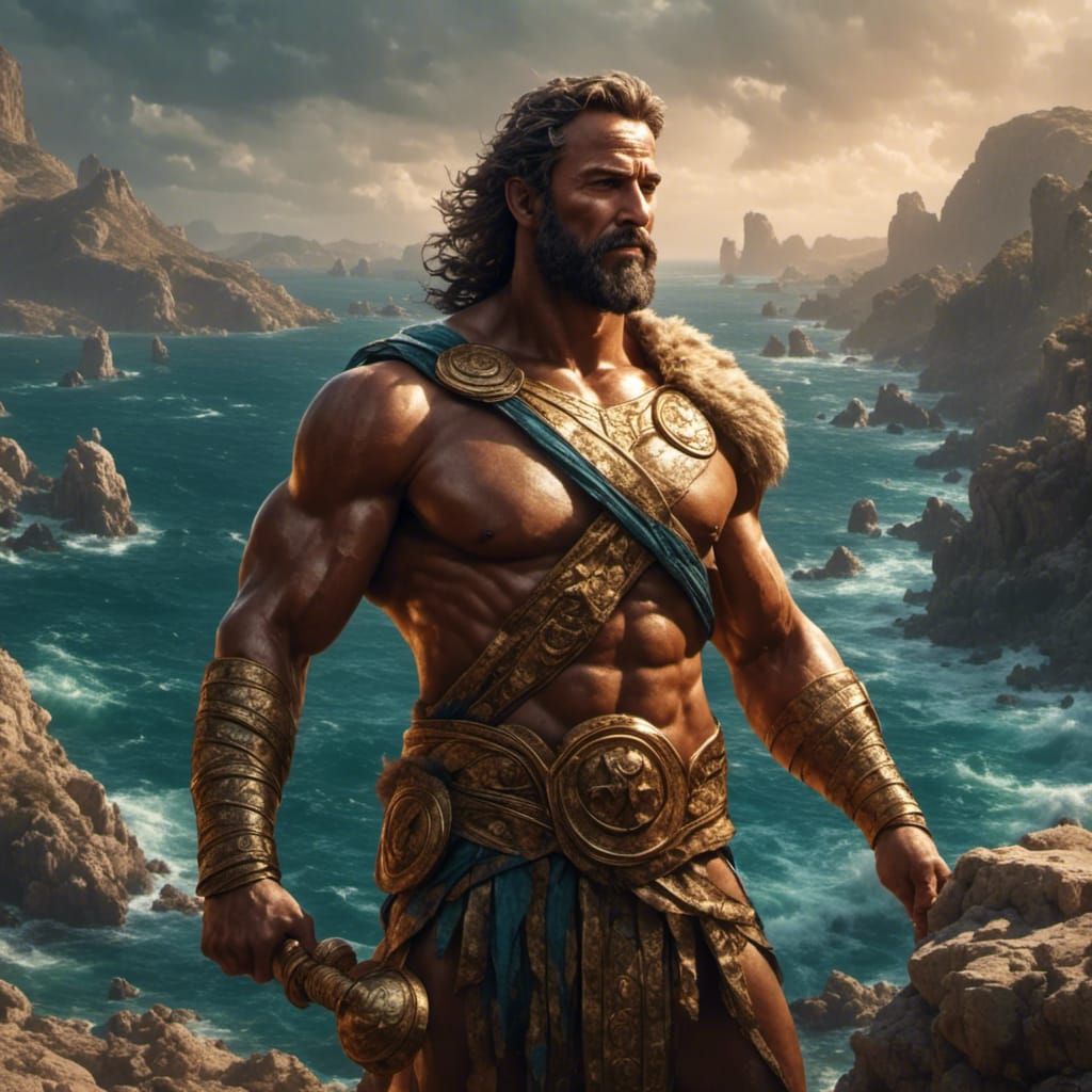 Hyperrealistic Portrait of Hercules on the Coast