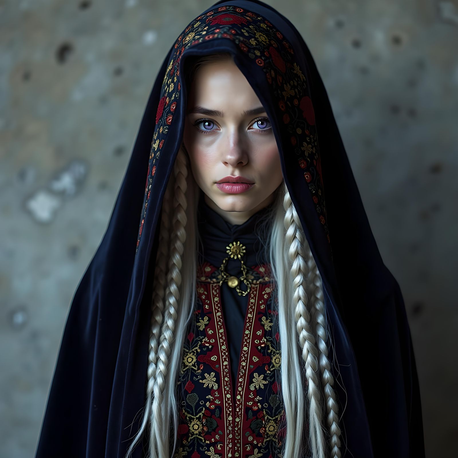 Woman with Purple Eyes in Detailed Digital Art