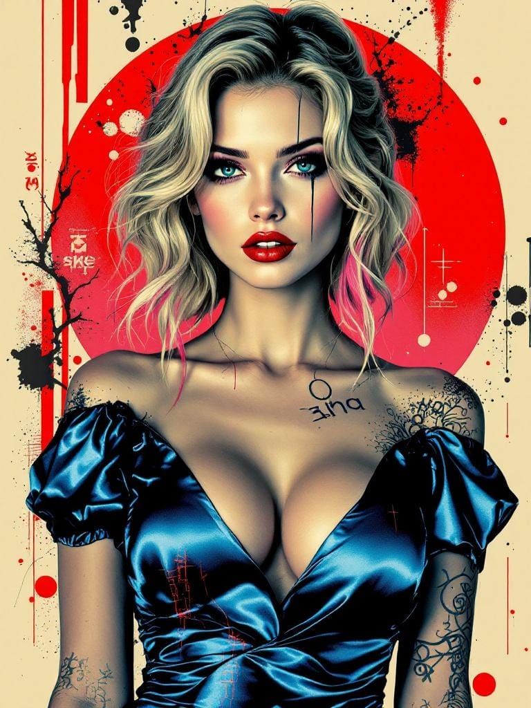 Pin-Up in Graphic Art Style with Bold Typography