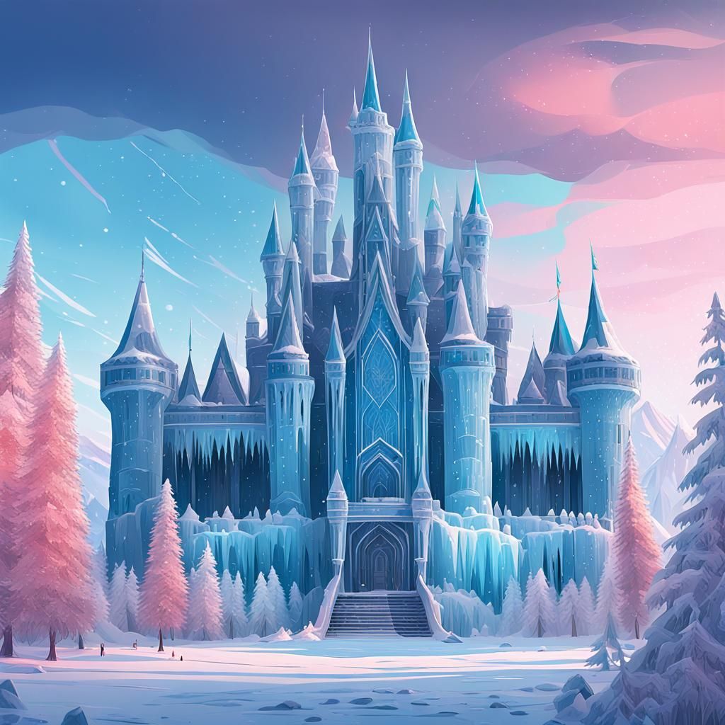 Majestic Ice Castle in Winter Landscape