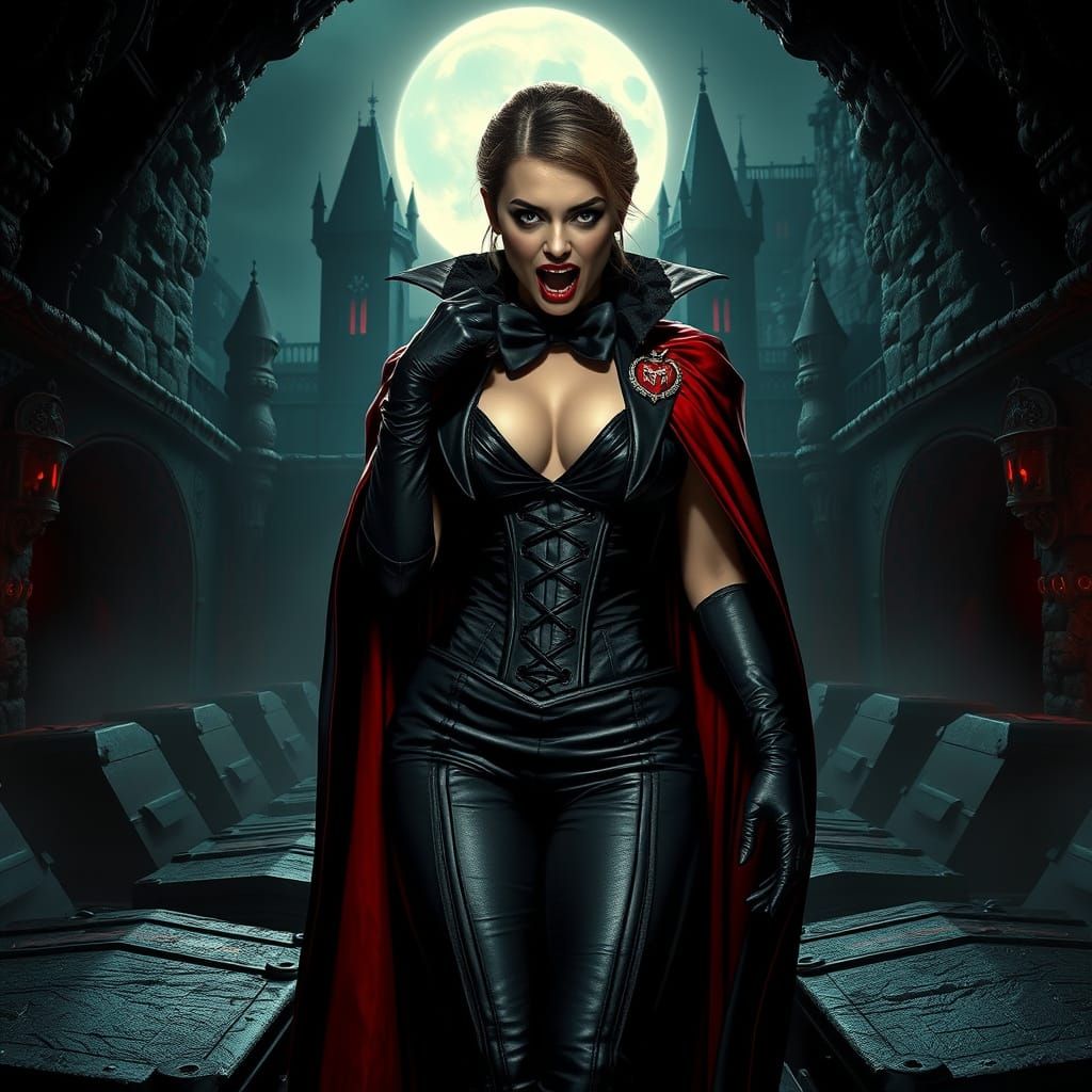 Elegant Vampire Countess Unveils Horror in Dark Fantasy Cape