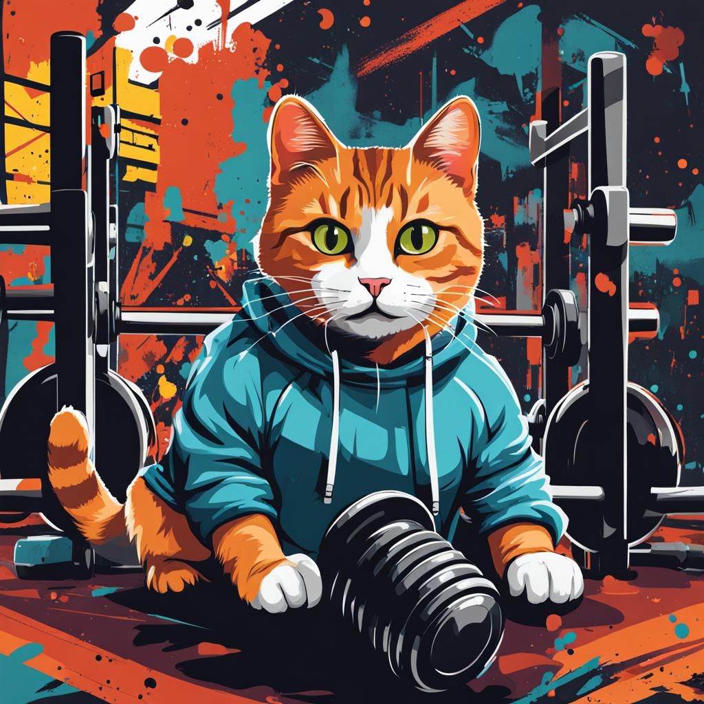 Cat Gymnast Wallpaper with Graffiti Art