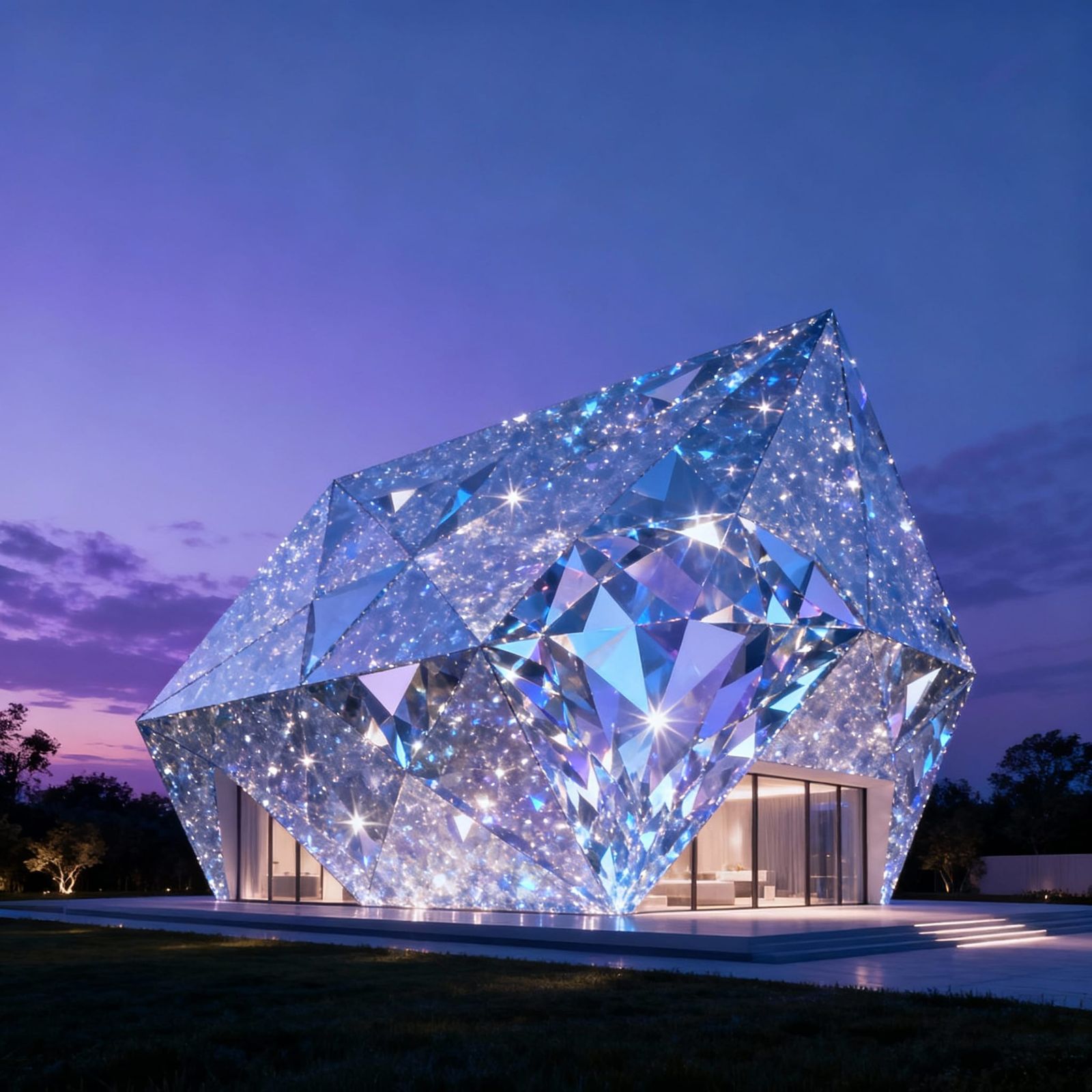Futuristic Diamond House at Evening