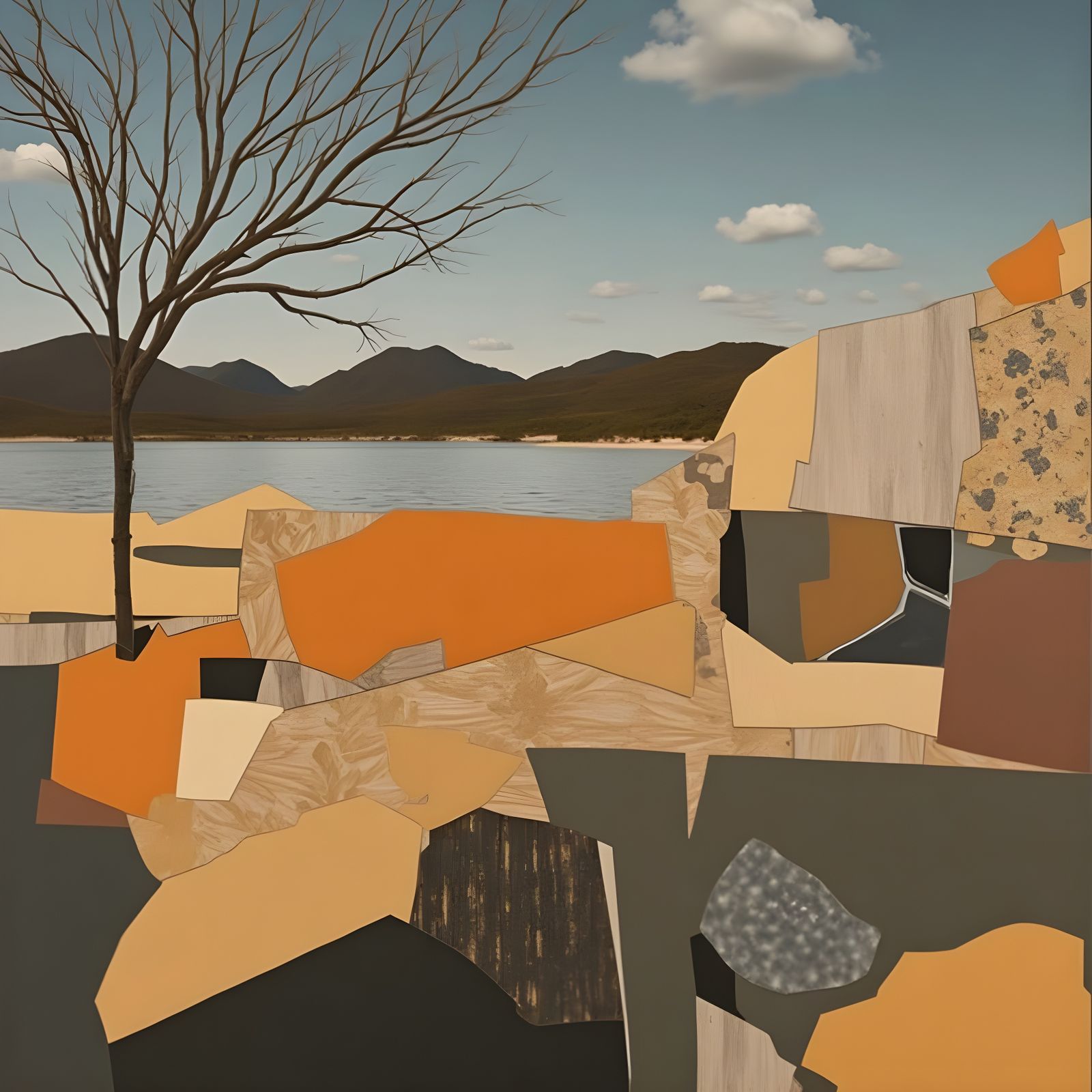 Abstract Mountain Lake Landscape in 2025 Style