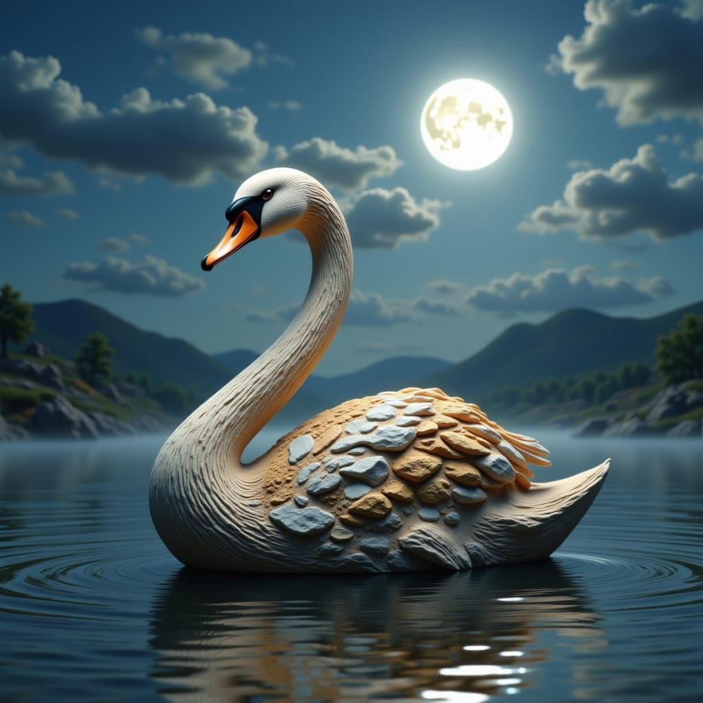 Majestic Earth Swan on Moonlit Lake