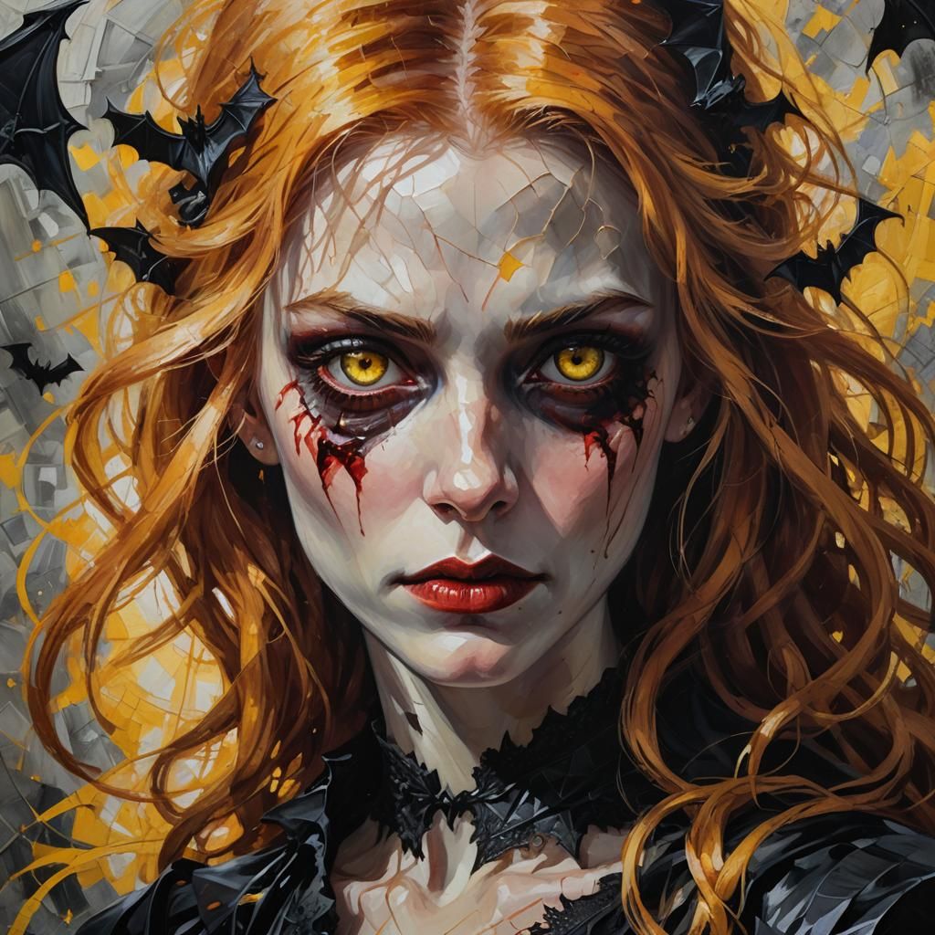 Gloomy Vampire Girl Portrait in Impressionist Style