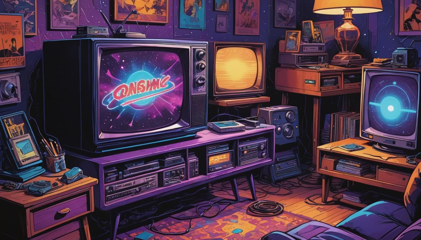 Cosmic Artifact on Retro TV in Comic Book Style