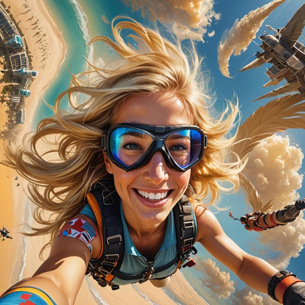 Skydiver over Dubai: Vibrant Digital Art Portrait
