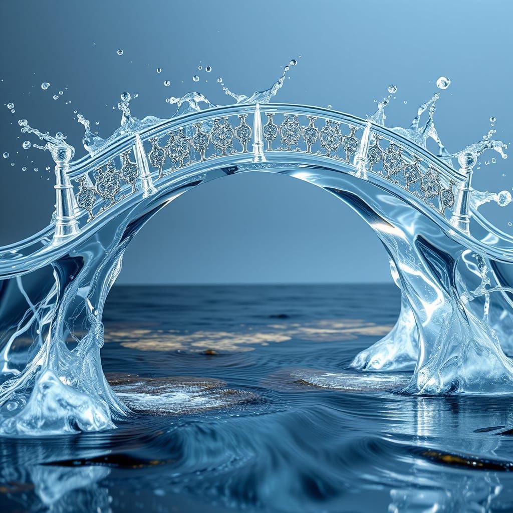 Hyperrealistic Transparent Water Bridge Over River