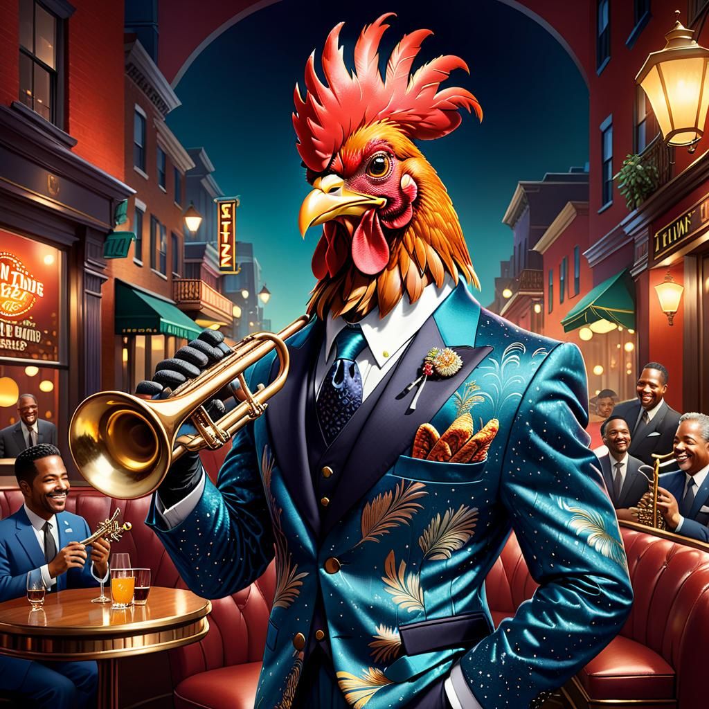 Jazzy Rooster Trumpeter in Cozy Jazz Club