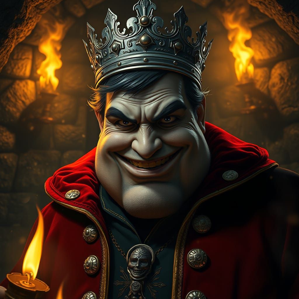 Dark Fantasy Prince in Medieval Dungeon, with Malevolent Gri...