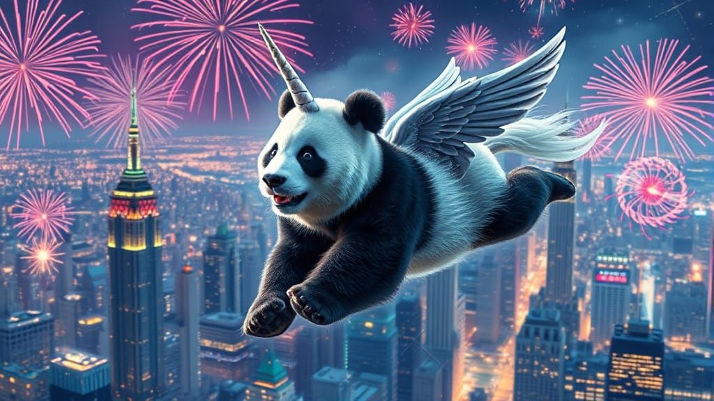 Pandacorn Flies Over NYC Amidst Fireworks