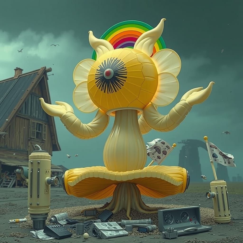 Vibrant Hyperreal Mushroom Masterpiece in Whimsical, Futuris...