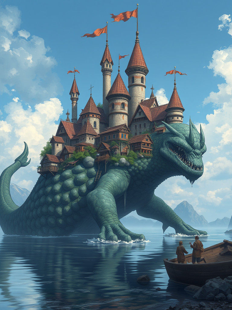 Fantasy Village on Giant Water Creature