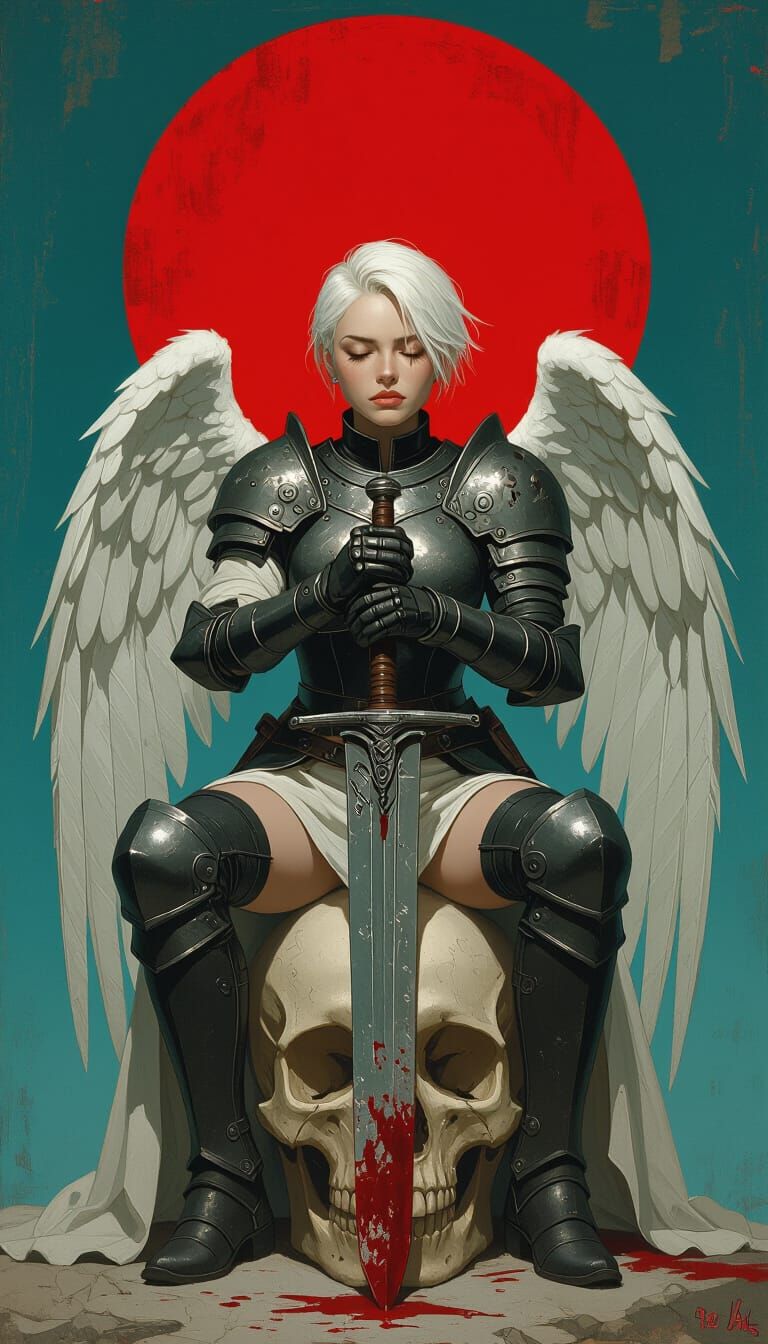 Weary Angel Warrior in Dramatic Chiaroscuro