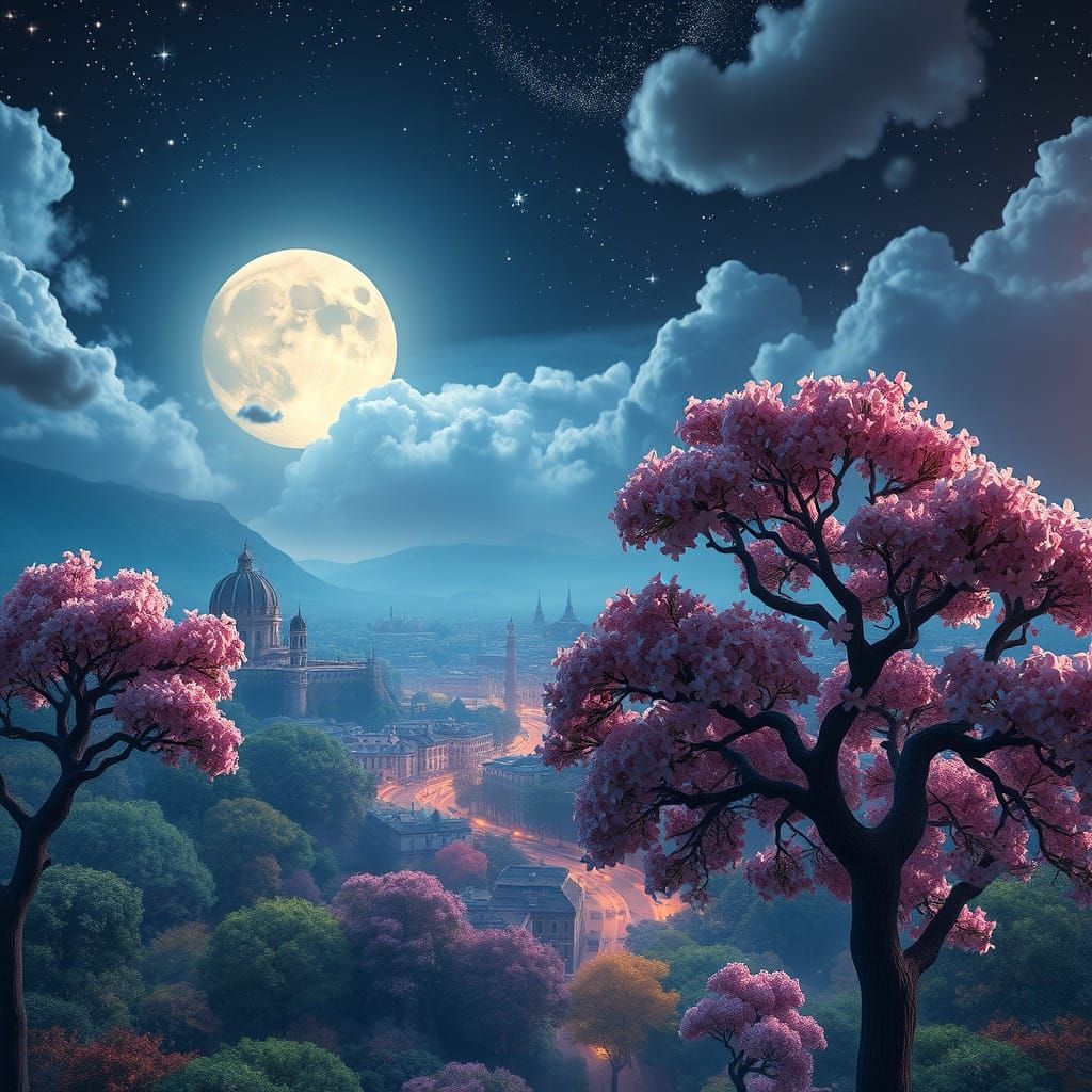 Dreamlike Landscape Under the Glowing Moon