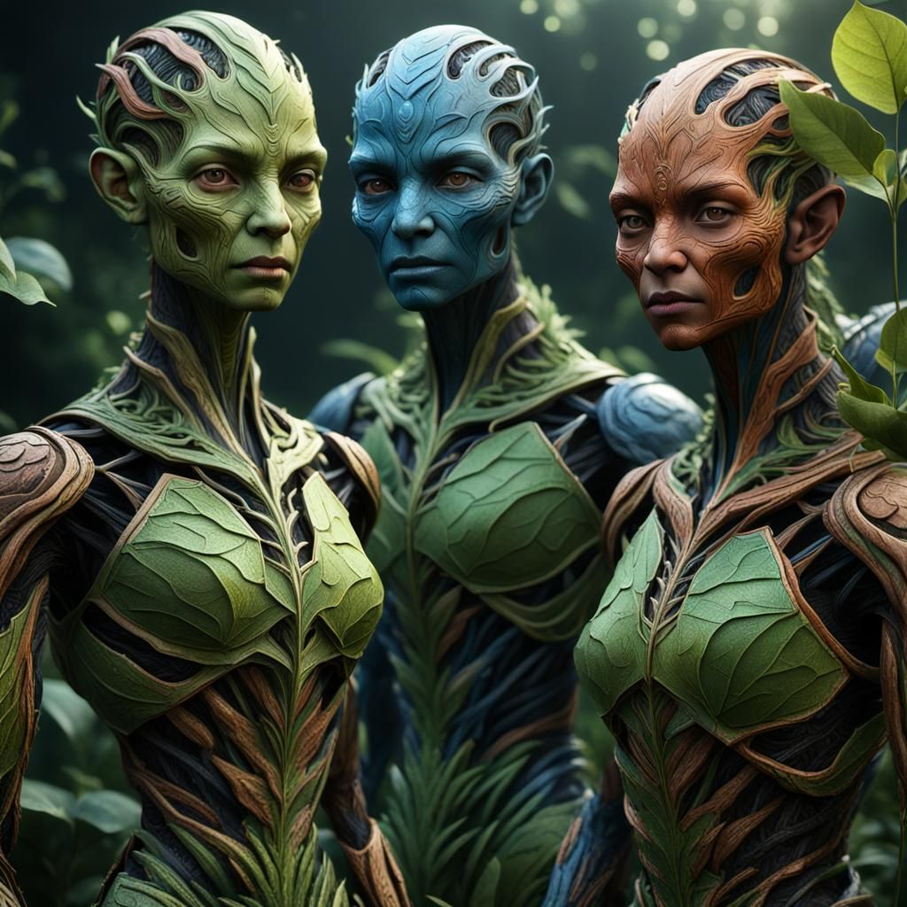 Humanoid Race with Plant Features, Detailed Matte Painting