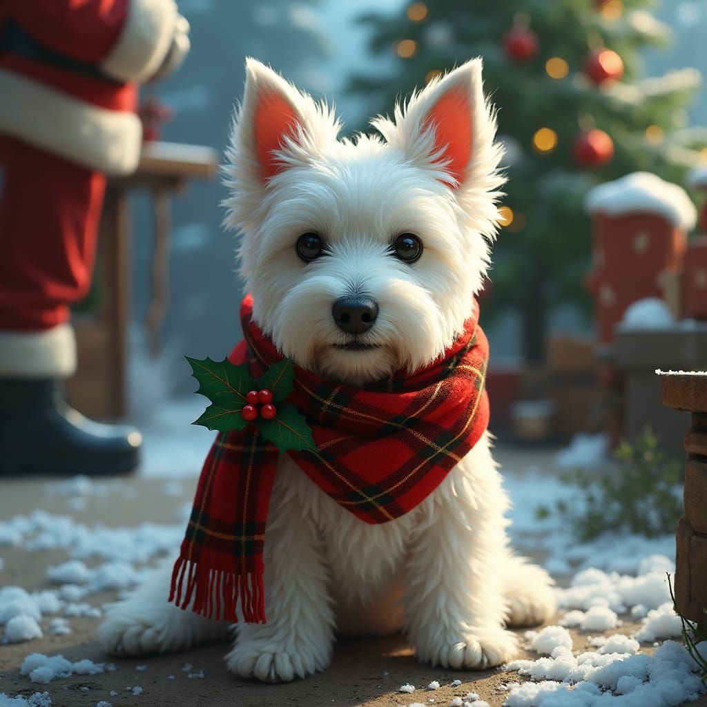 Christmas Terrier at Santa's Workshop in Art Nouveau Style