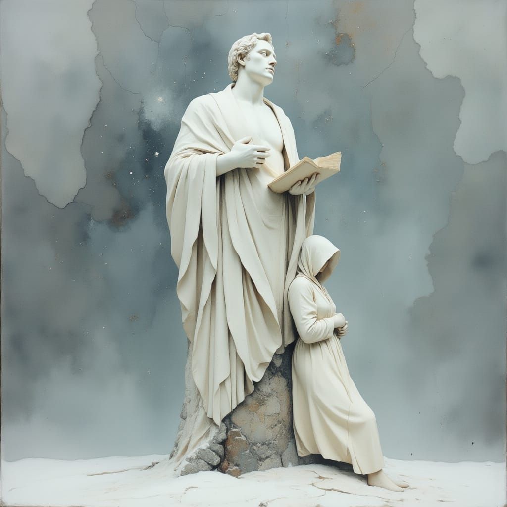 Sculpture of a Man in a Graveyard, Mourning Woman at His Fee...