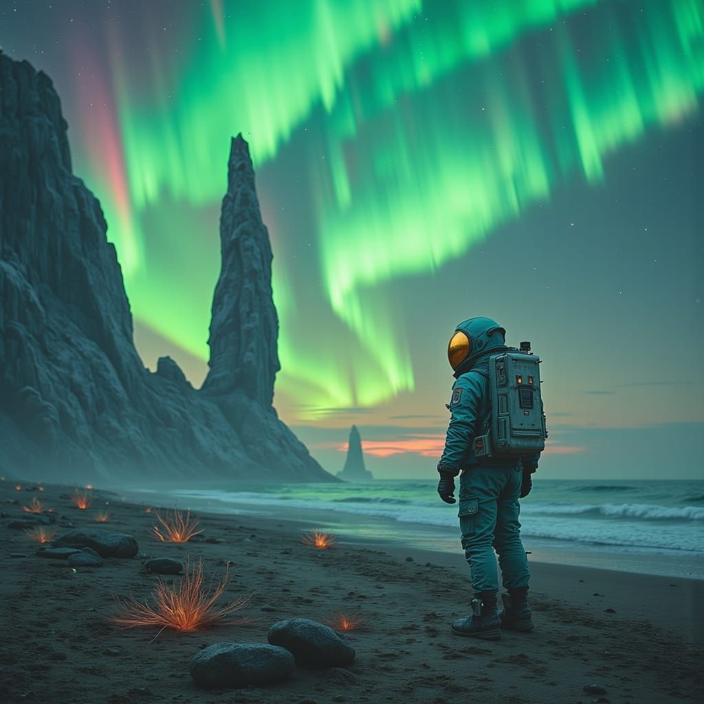 Astronaut Awe on Alien World in Hyperrealistic Cyberpunk Sty...