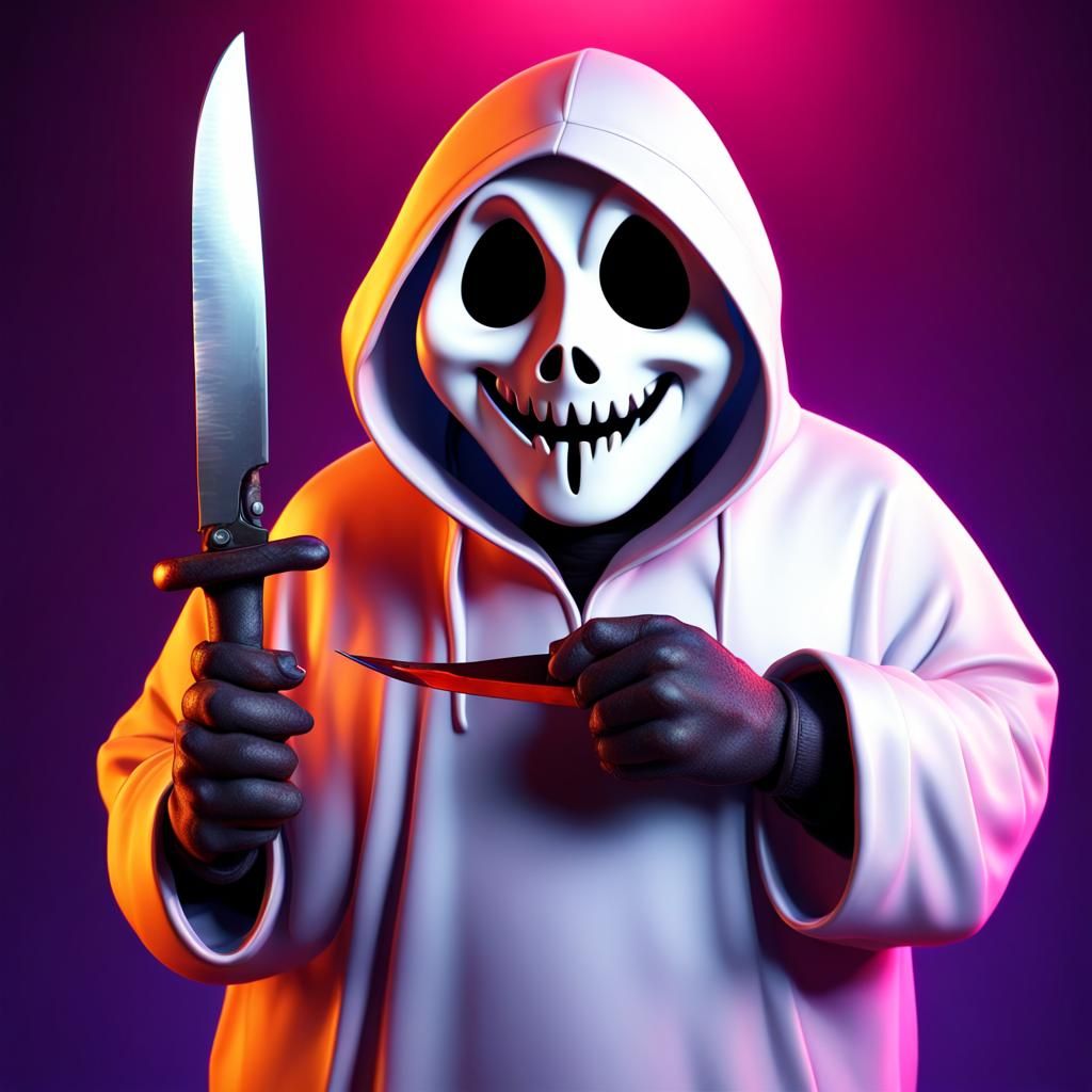 Ghostface Holding Knife: Pixar-Style 3D Digital Art