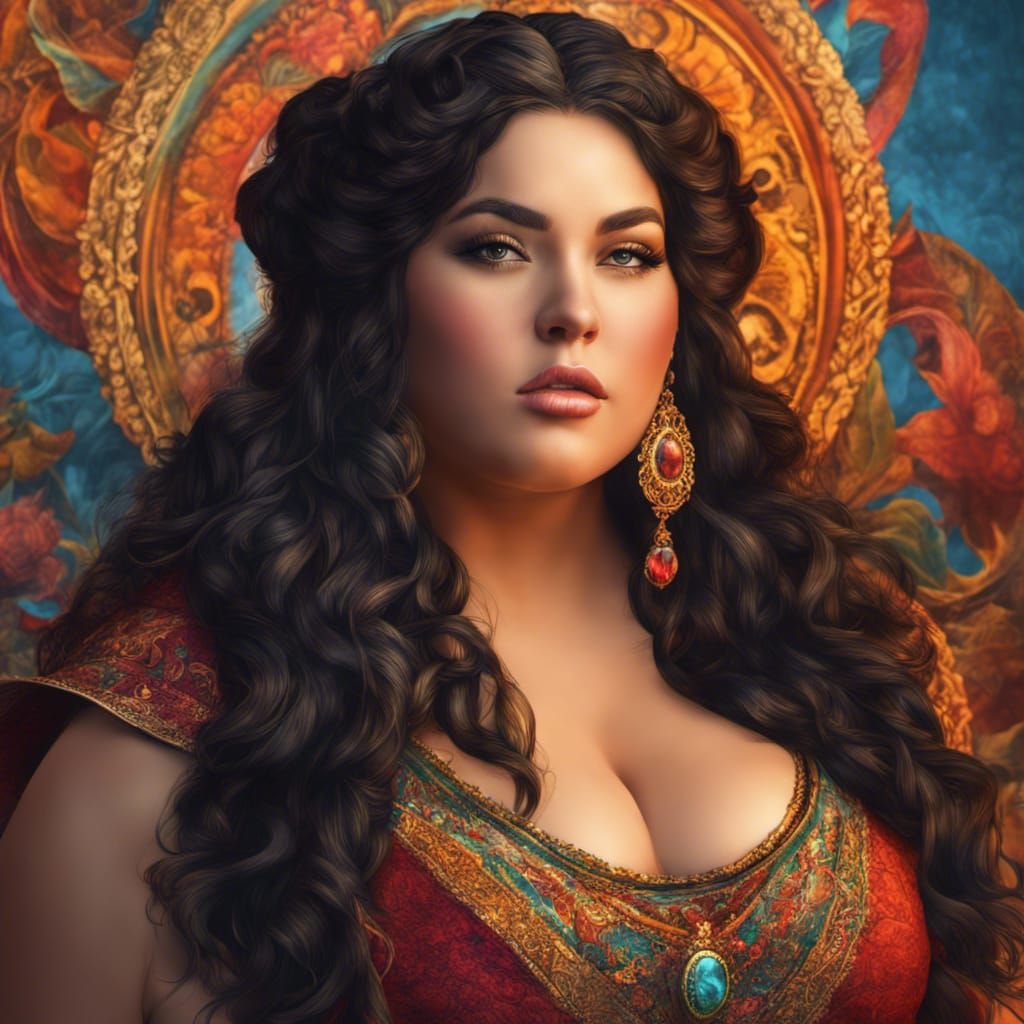 Voluptuous Gypsy Woman in Hyperrealistic Splash Art