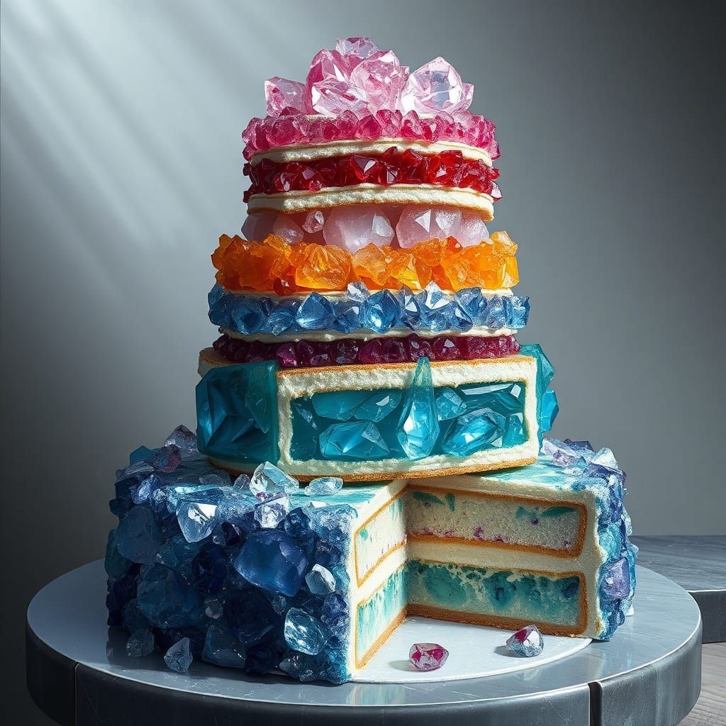 Gemstone Layer Cake in Hyperrealistic Style