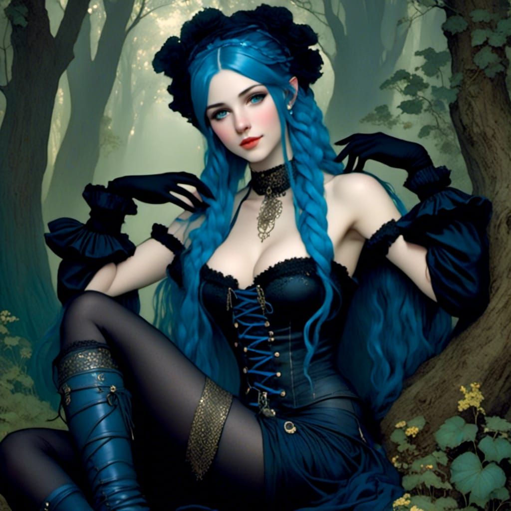 Whimsical Woman with Braids, Corset and Boots