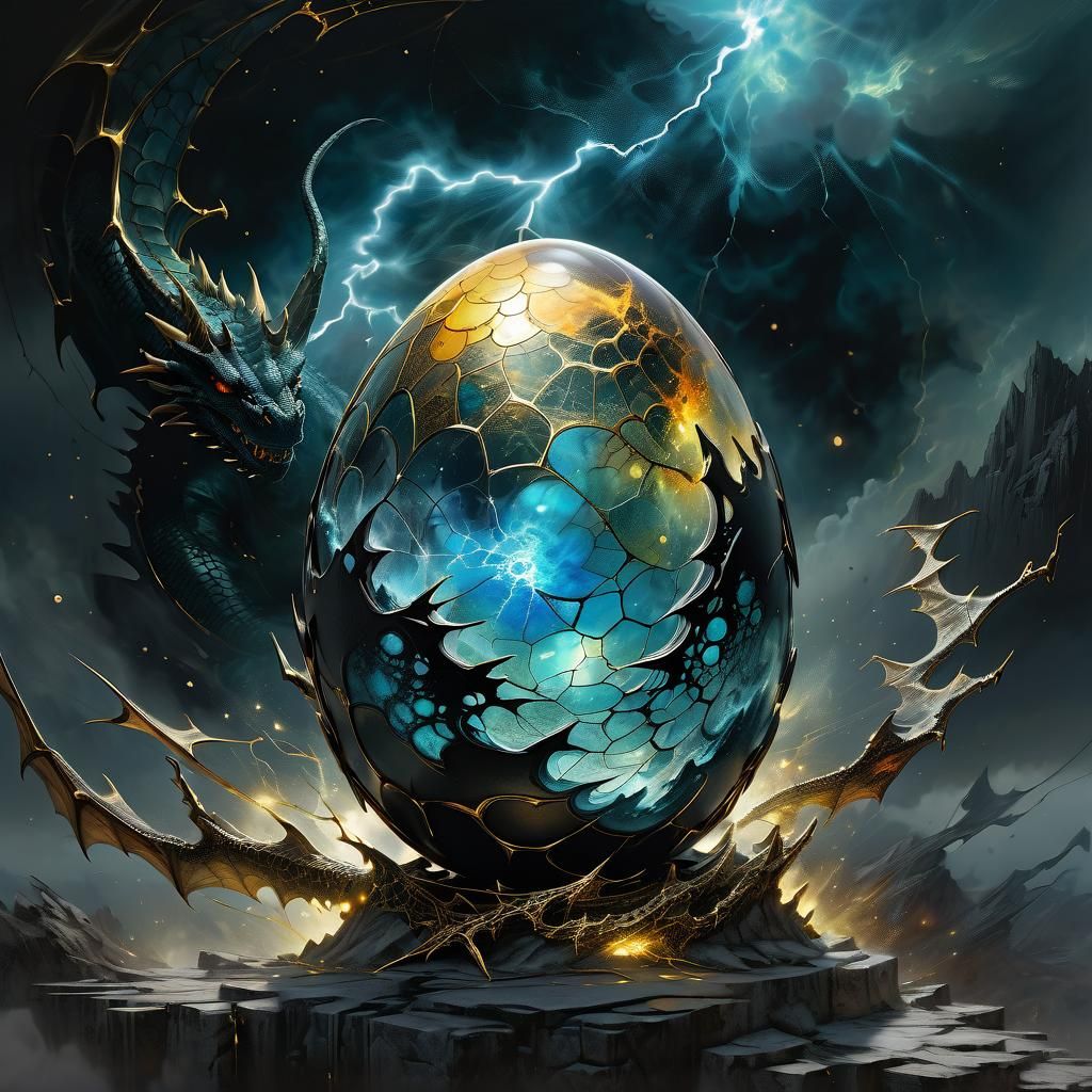 Dragon Egg with Fractal Cracks and Inner Glow
