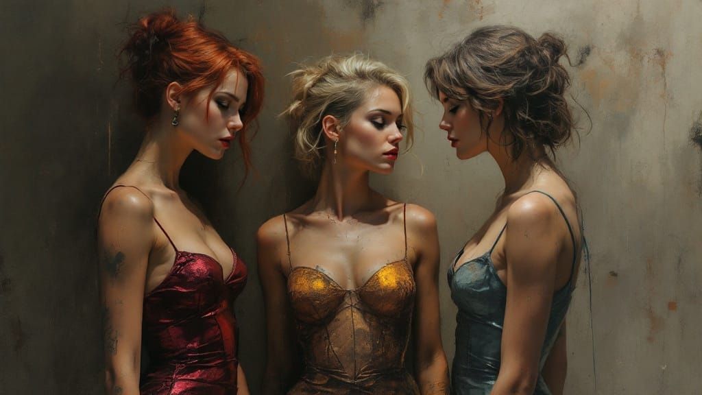 Three Women in Ethereal, Gestural Portraiture