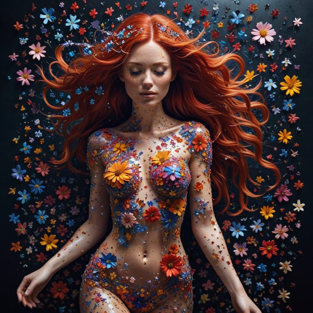 Cosmic Woman of Flowers Puzzle Skin, Hyperrealistic