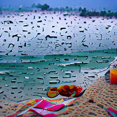 Serene Beach Scene Under Gentle Rain