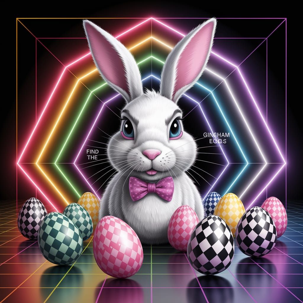 Kids Crayon drawing of punk goth emo Easter Bunny, surreal child's drawing , rayograph Man Ray collection of random  int...