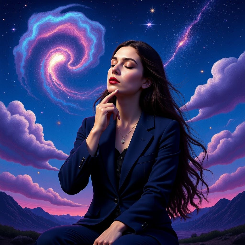 Contemplative Figure in Ethereal Dreamscape