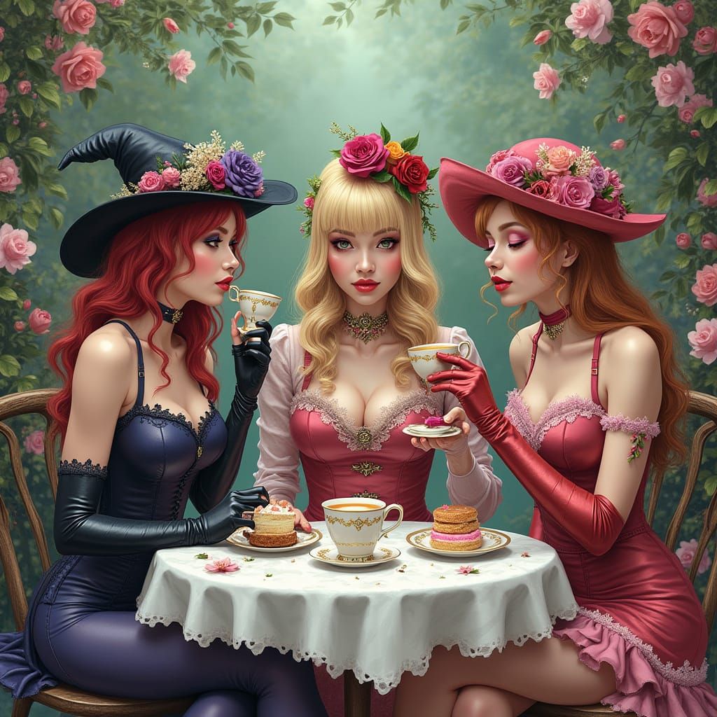 Catwoman, Harley Quinn, and Poison Ivy Tea Party