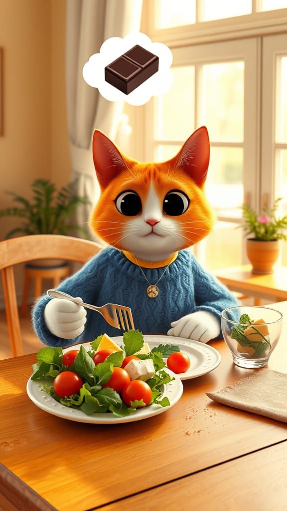 Cozy Domestic Scene with Anthropomorphic Cat