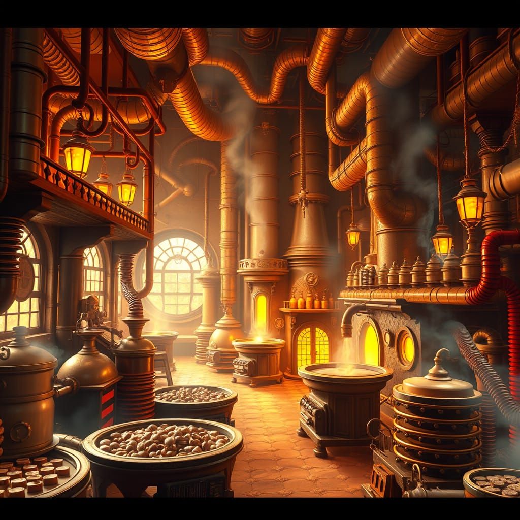 Whimsical Chocolate Factory Wonderland in Vibrant Color Pale...