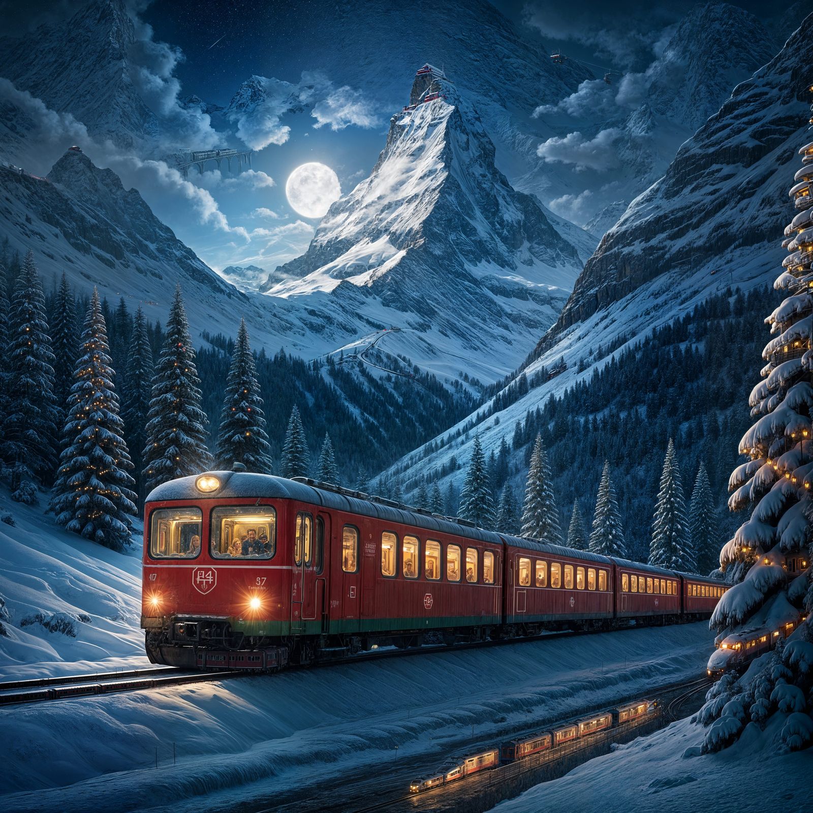 Christmas Train Journey Through Snowy Swiss Alps