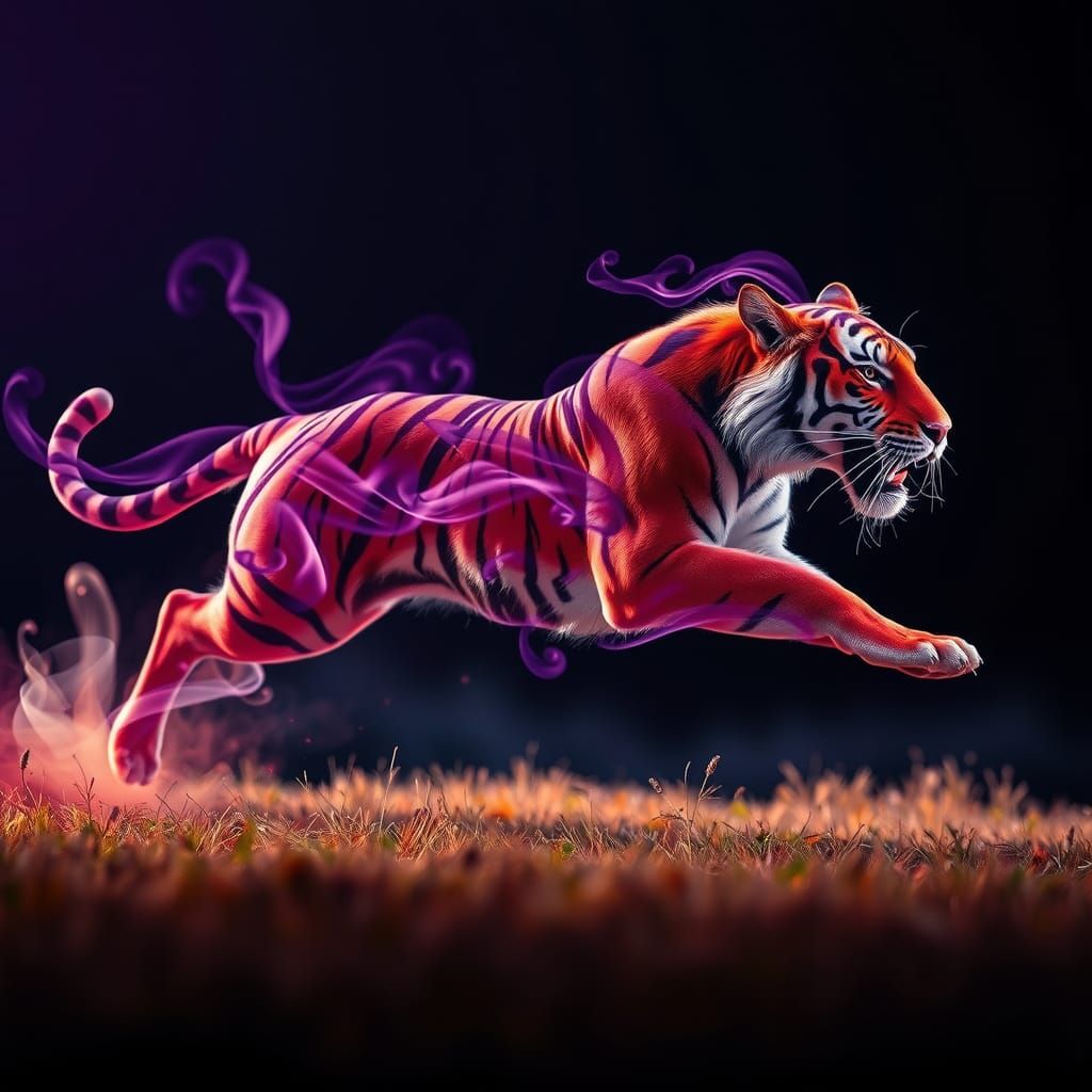 Smoke Tiger Running Across the Plains