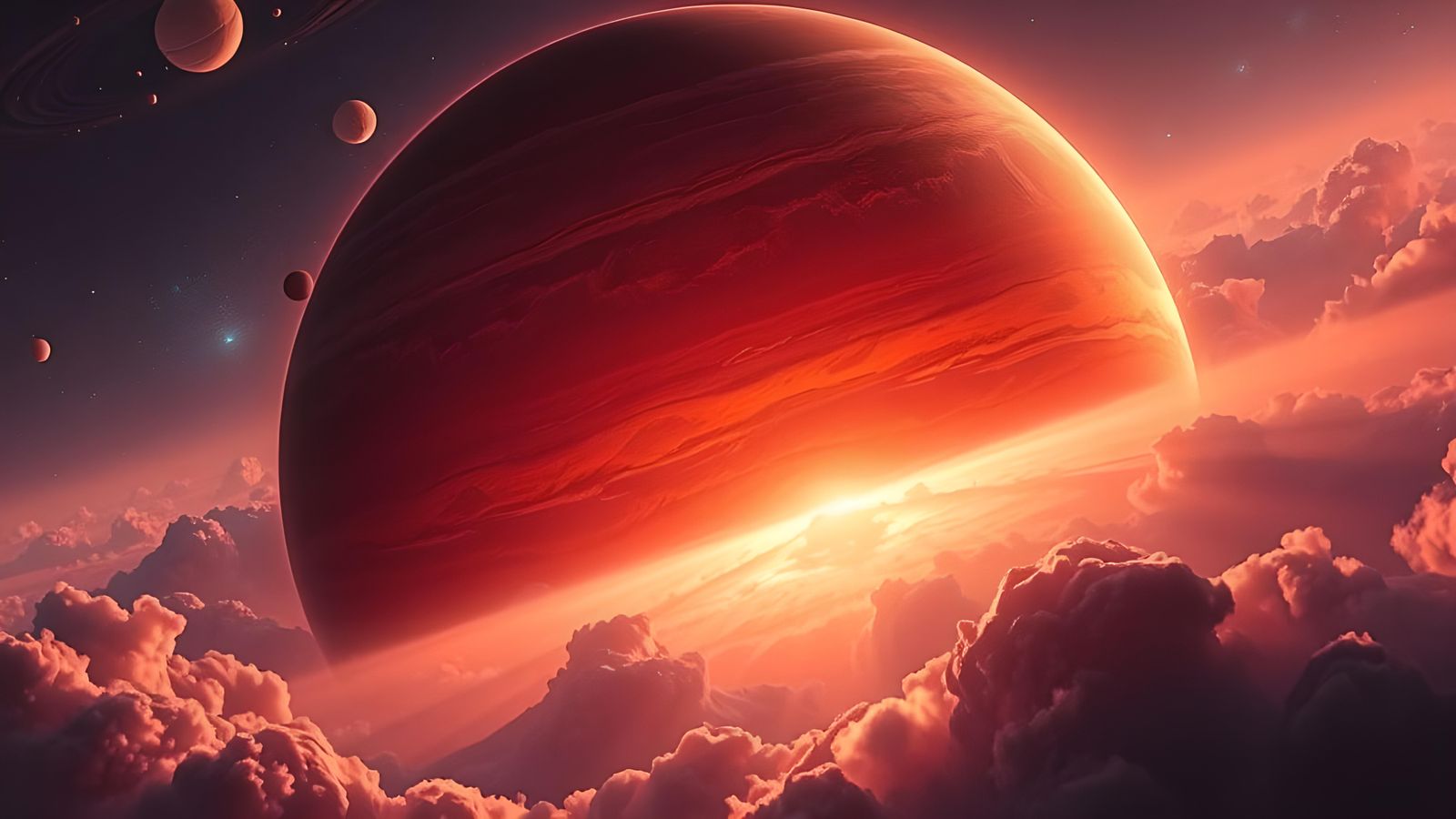 Red Planet Emerges from Nebula in Hyperrealist Style