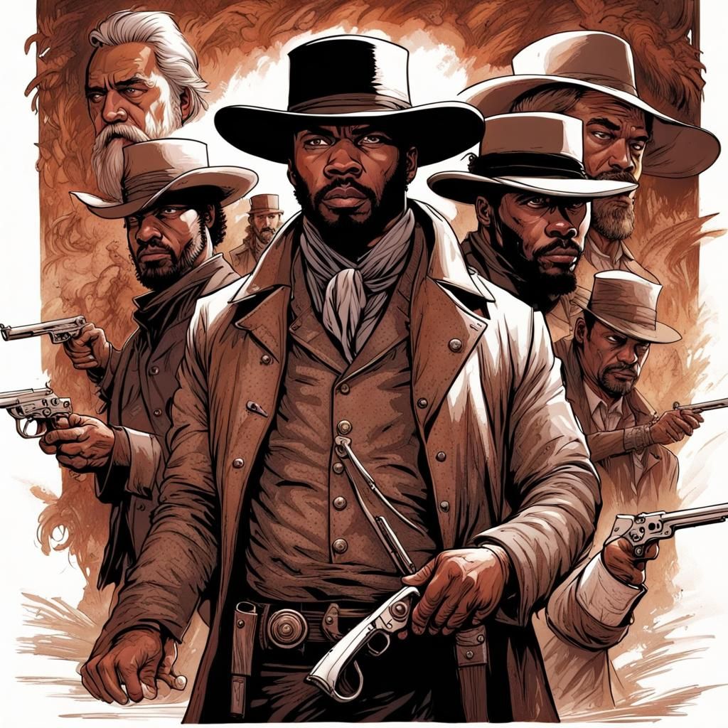Django Unchained Surrounded by Bandits: Comic Book Art