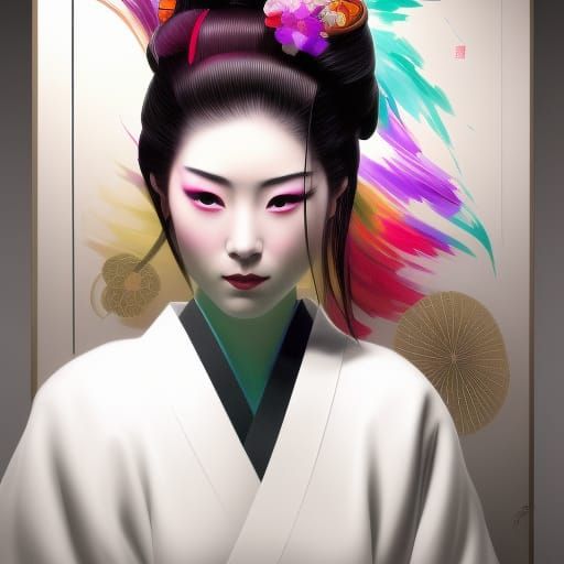 Colorful Geisha Portrait in Art Nouveau Style