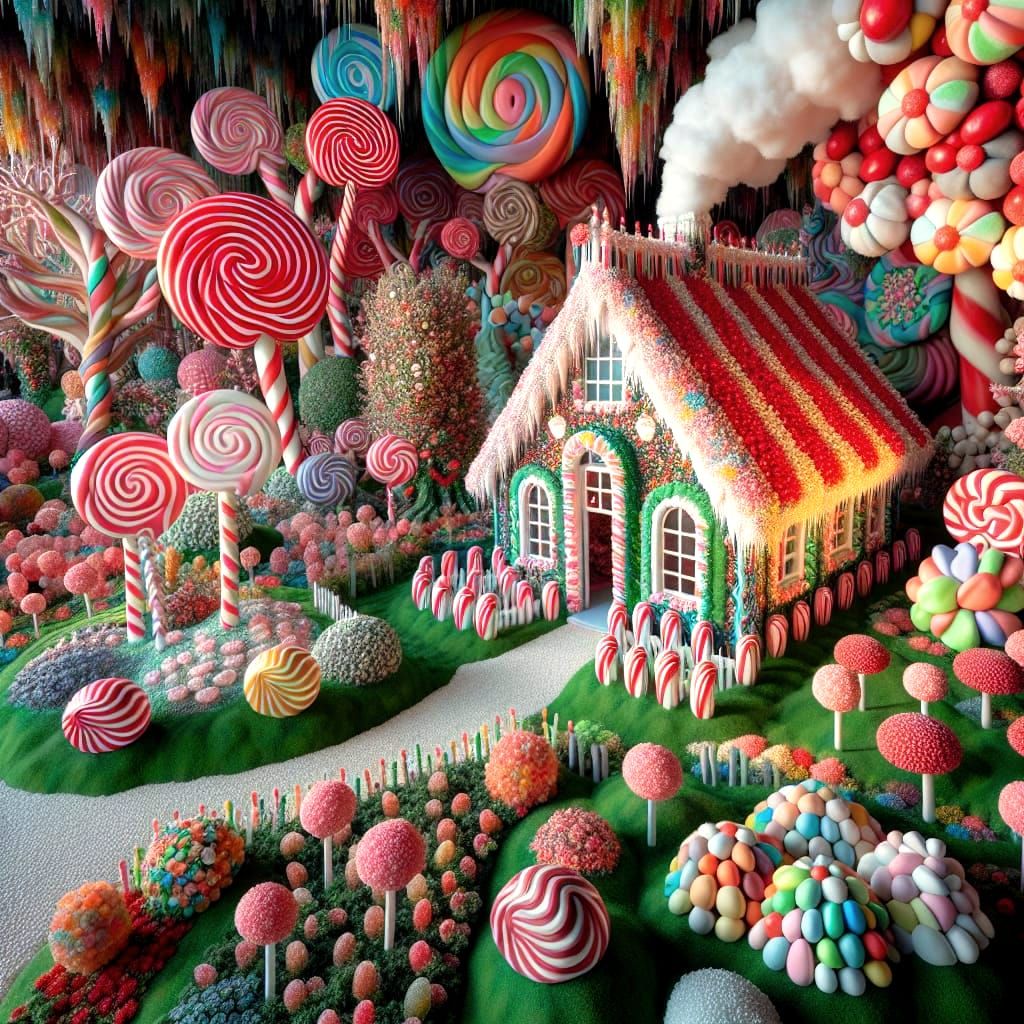 Candy House in Candyland Forest, Gouache Art