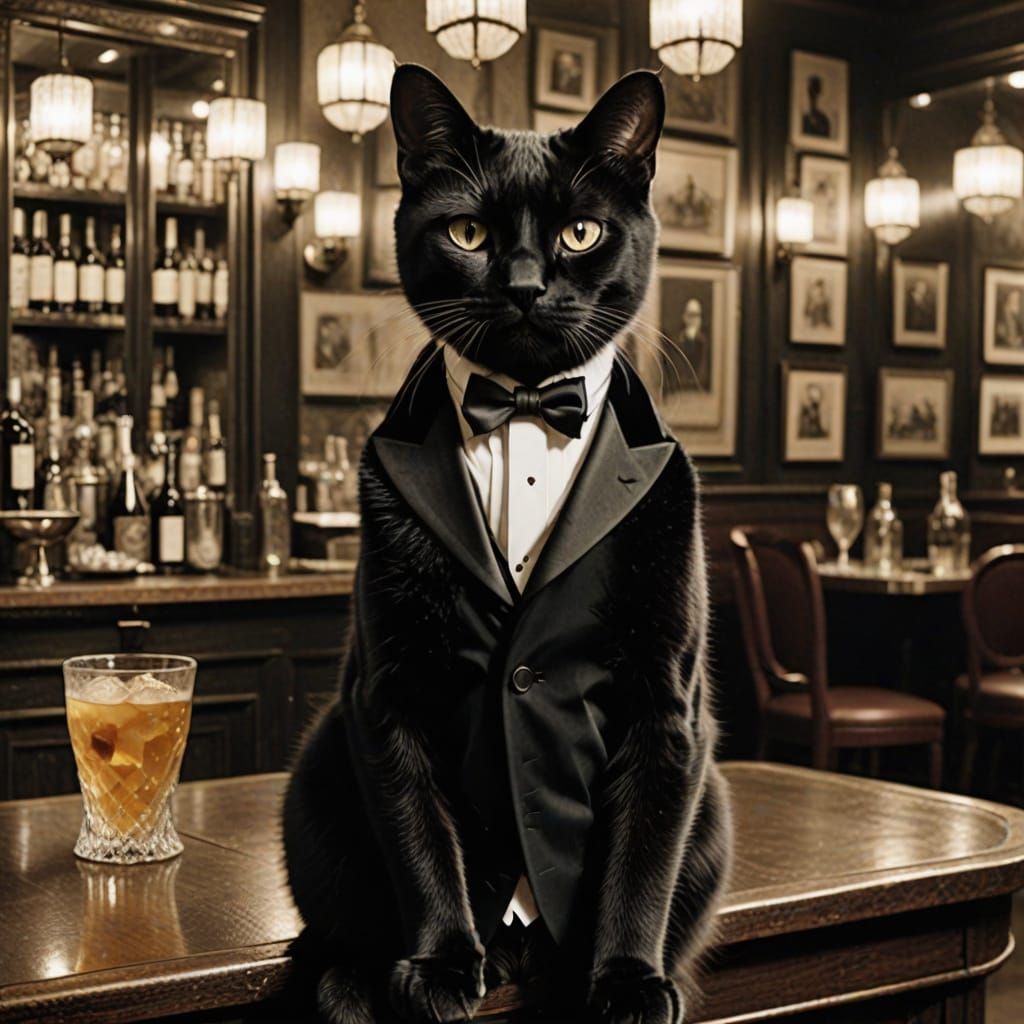 Tuxedo Cat in a 1920s Speakeasy