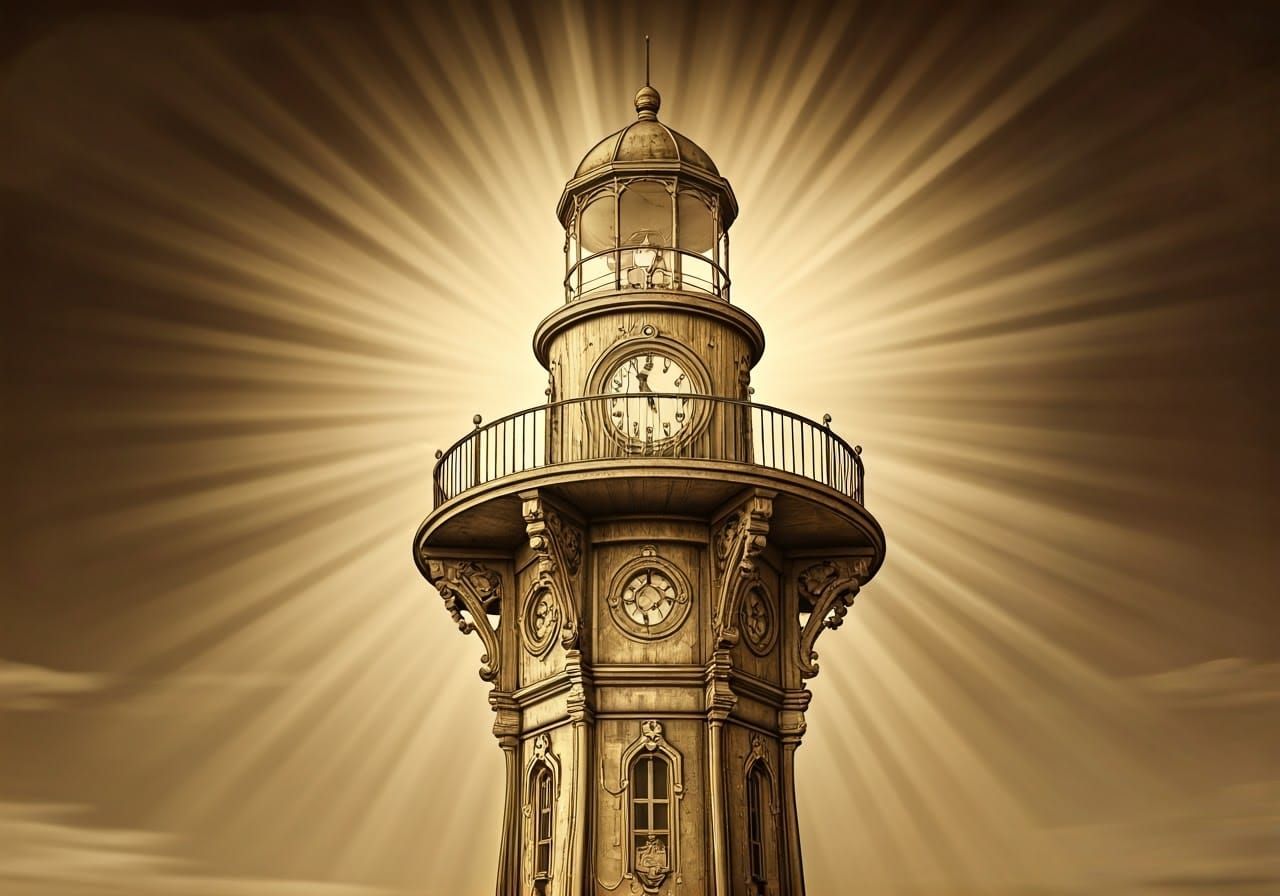 Nostalgic Clockpunk Lighthouse in Studio Ghibli Style