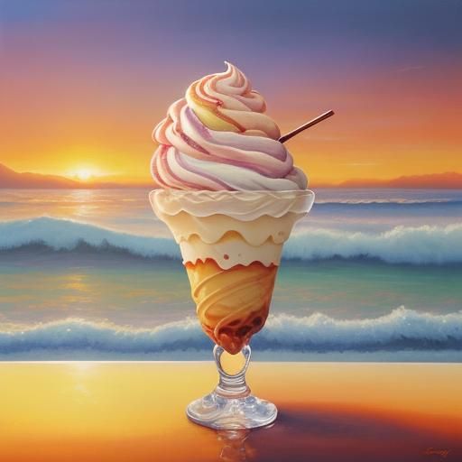 A sunrise swirl ice cream sundae