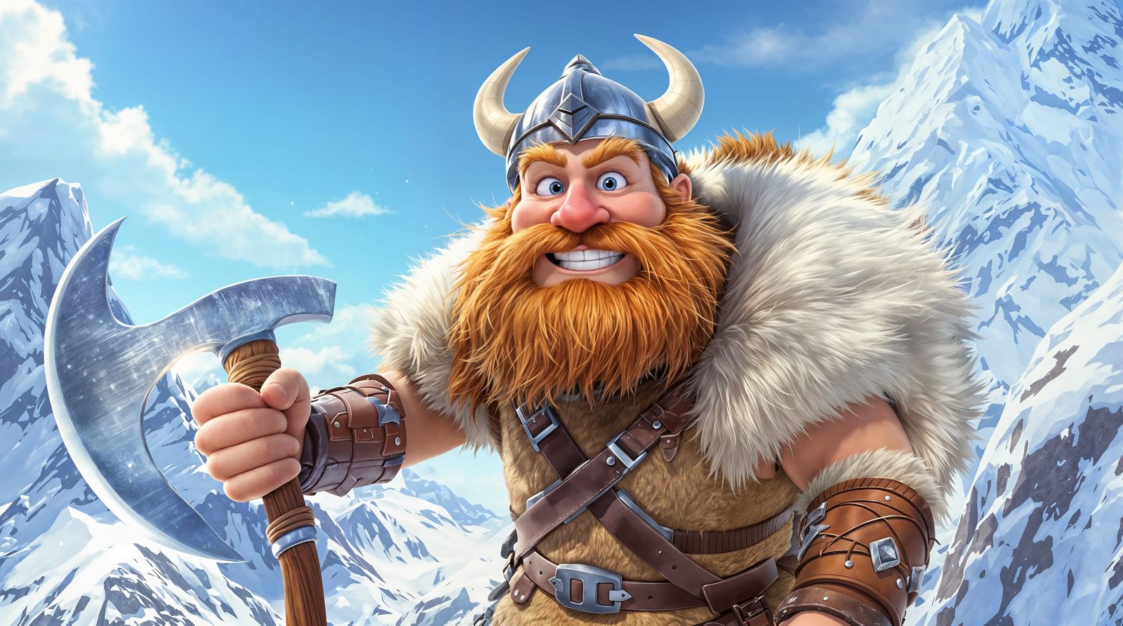 Viking Adventurer on a Snowy Mountain