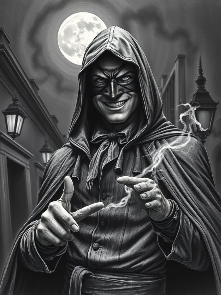 Victorian Era Superhero in Charcoal Drawing