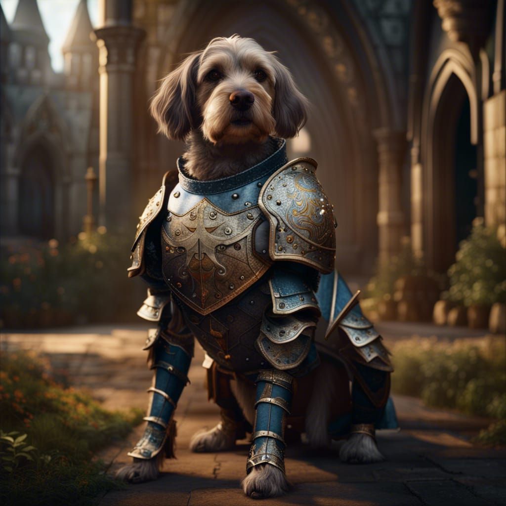 Dog in Full Plate Armor: Detailed Matte Painting