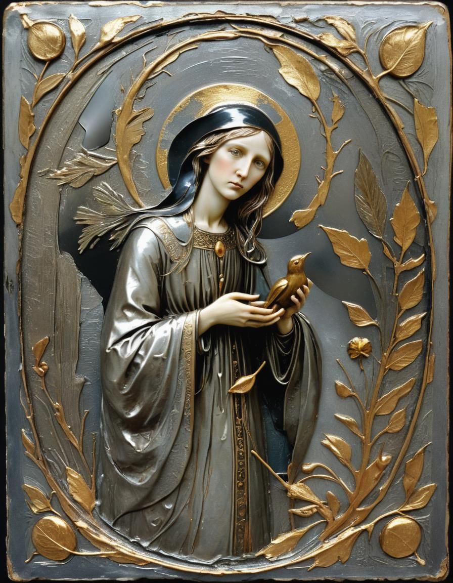 Ornate Icon of Featherish Crone in Art Nouveau Style